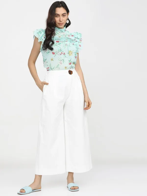 Tokyo Talkies Women Blue Printed Regular Top