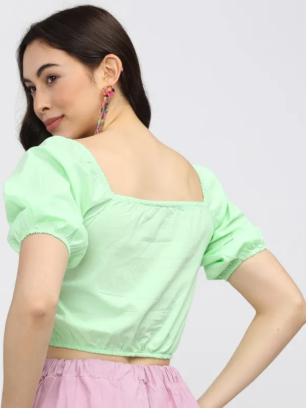 Tokyo Talkies Women Green Solid Regular Top