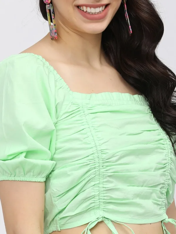 Tokyo Talkies Women Green Solid Regular Top