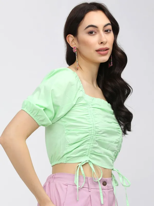 Tokyo Talkies Women Green Solid Regular Top