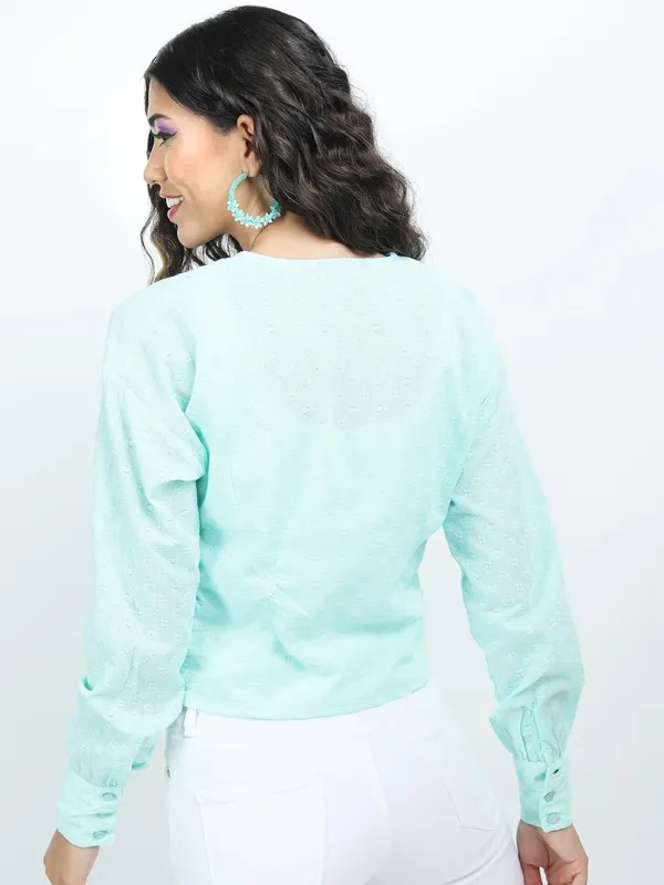 Tokyo Talkies Women Teal Solid Regular Top