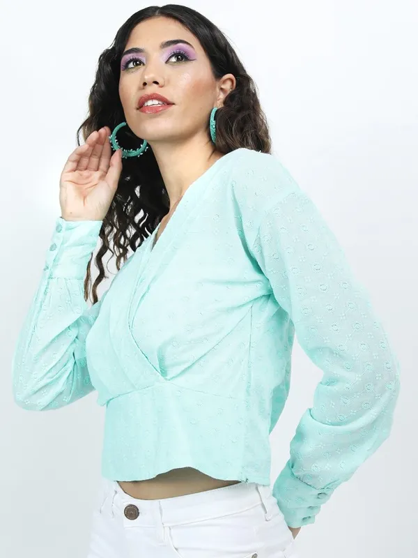 Tokyo Talkies Women Teal Solid Regular Top