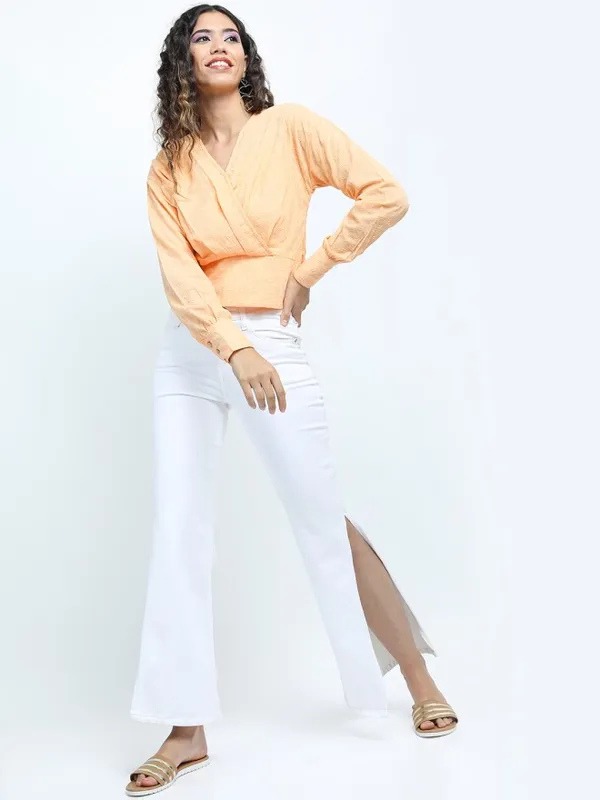 Tokyo Talkies Women Orange Solid Regular Top