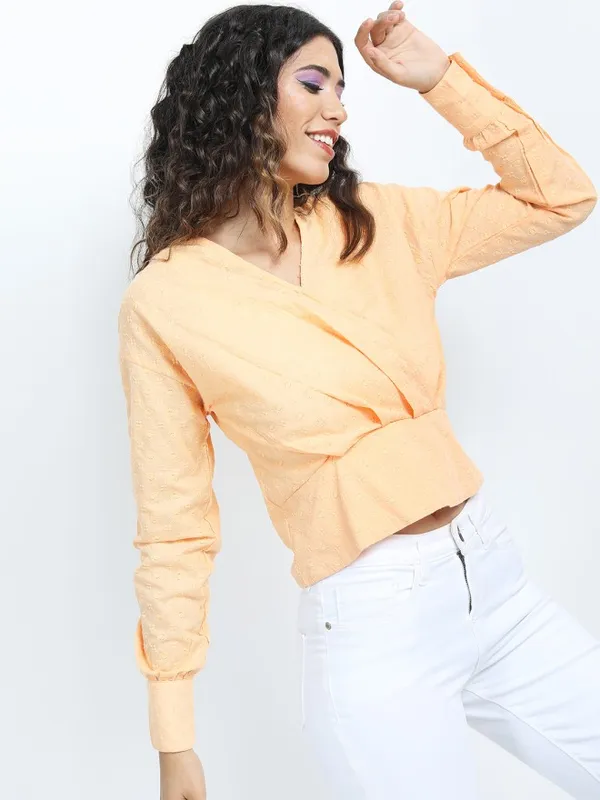 Tokyo Talkies Women Orange Solid Regular Top