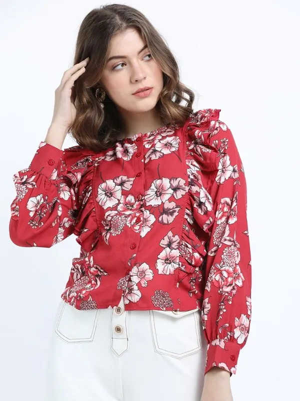 Tokyo Talkies Women Rust Printed Regular Top