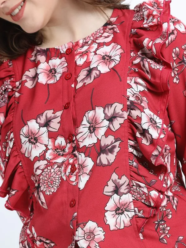 Tokyo Talkies Women Rust Printed Regular Top