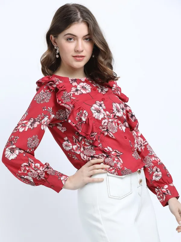 Tokyo Talkies Women Rust Printed Regular Top