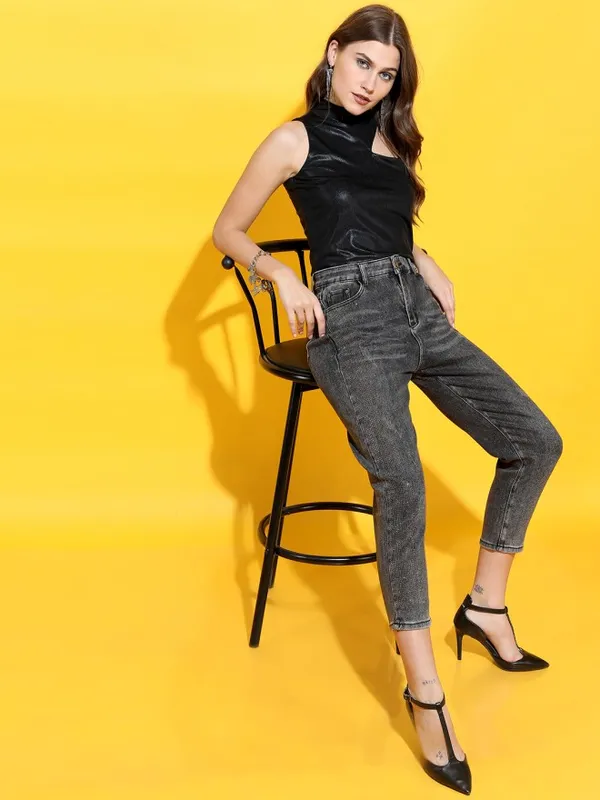 Tokyo Talkies Women Black Solid Regular Top