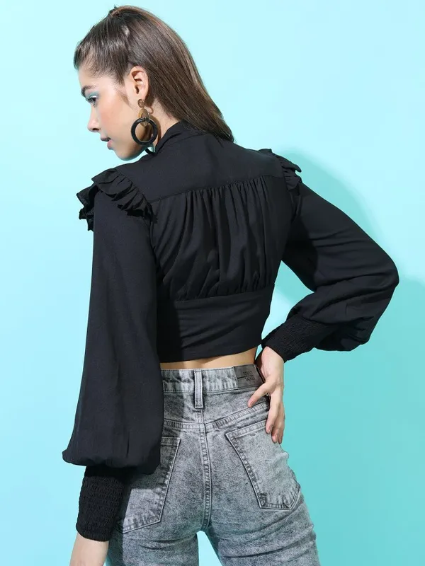 Tokyo Talkies Women Black Solid Regular Top