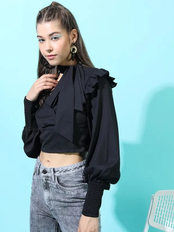 Tokyo Talkies Women Black Solid Regular Top