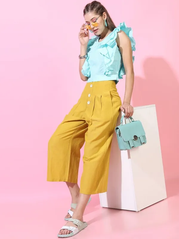 Tokyo Talkies Women Teal Solid Regular Top