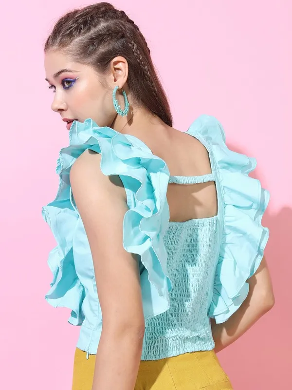 Tokyo Talkies Women Teal Solid Regular Top