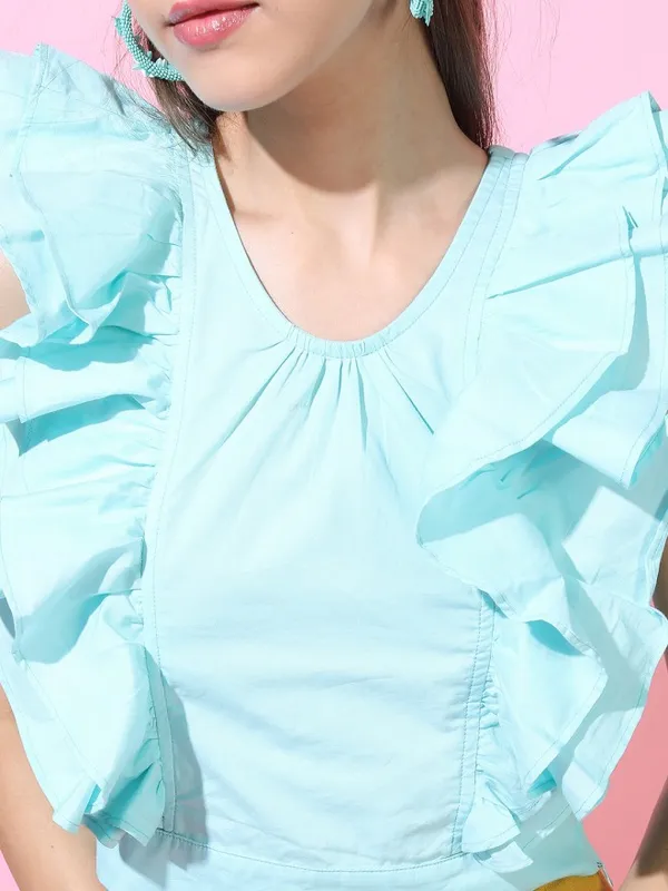 Tokyo Talkies Women Teal Solid Regular Top