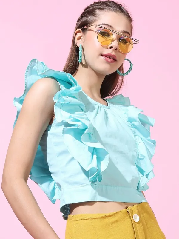 Tokyo Talkies Women Teal Solid Regular Top