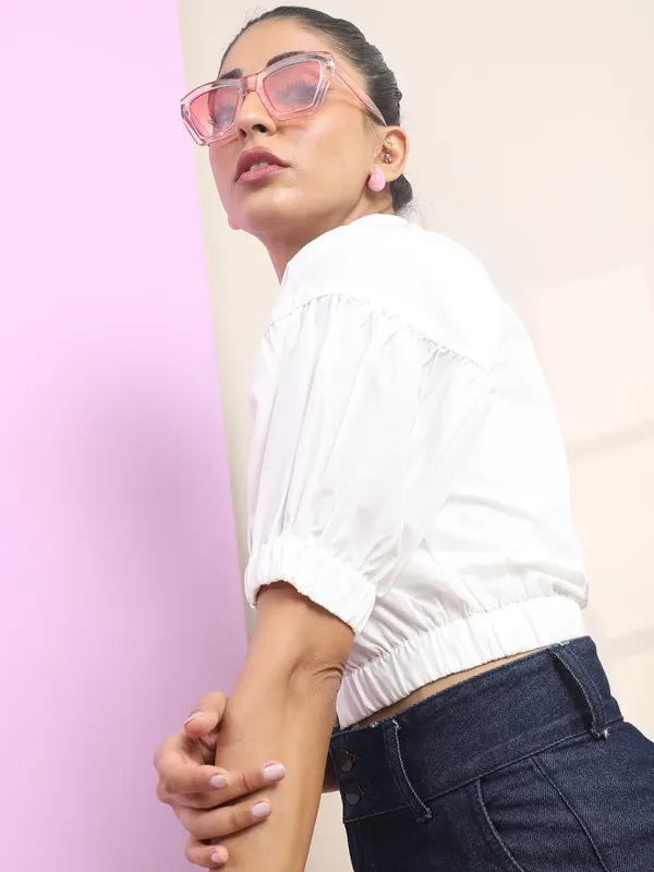 Tokyo Talkies Women White Solid Regular Top