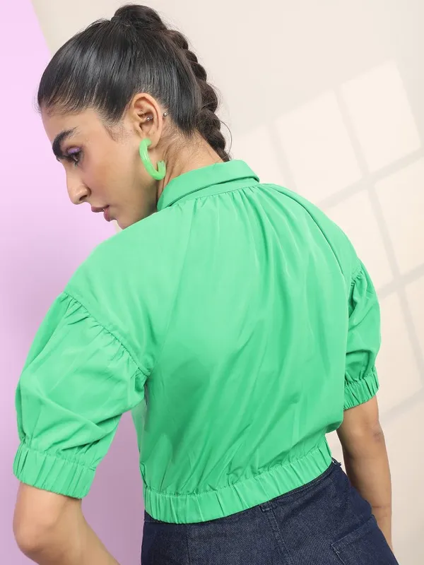 Tokyo Talkies Women Green Solid Regular Top
