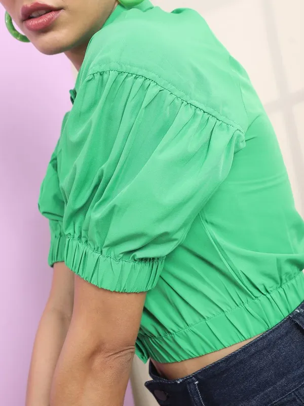 Tokyo Talkies Women Green Solid Regular Top
