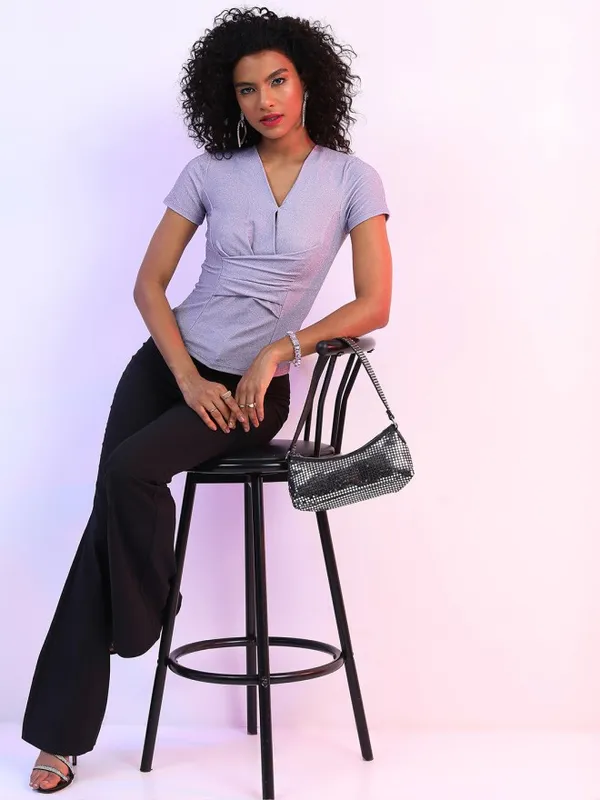 Tokyo Talkies Women Purple Self Design Regular Top