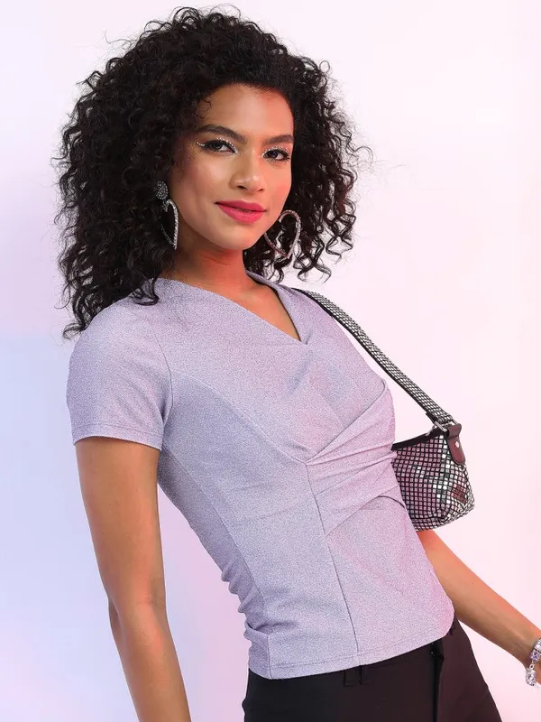 Tokyo Talkies Women Purple Self Design Regular Top