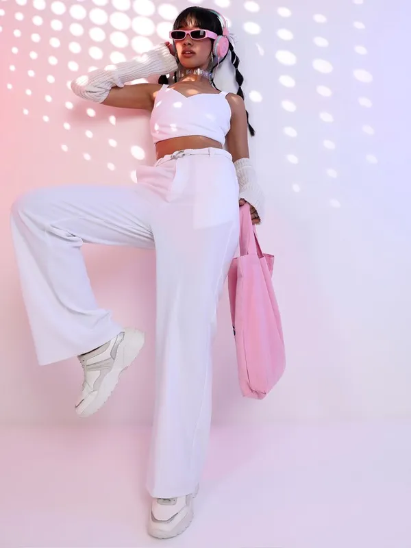 Tokyo Talkies Women White Solid Flared Casual Trouser