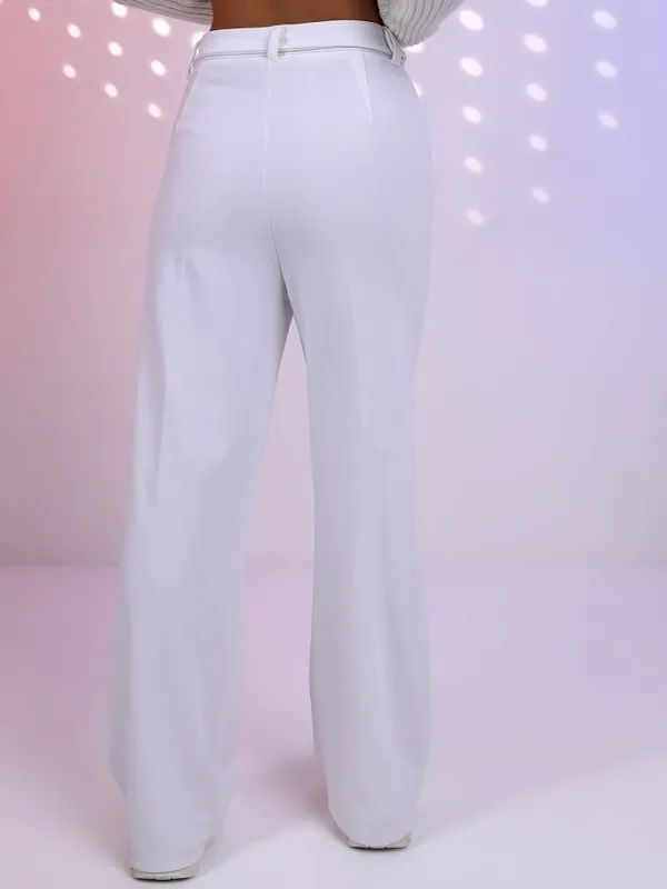 Tokyo Talkies Women White Solid Flared Casual Trouser