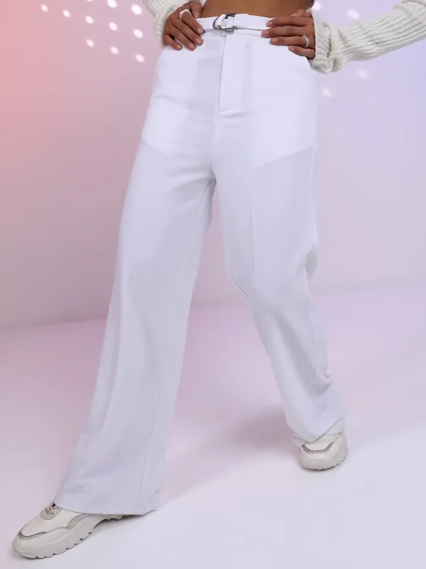 Tokyo Talkies Women White Solid Flared Casual Trouser