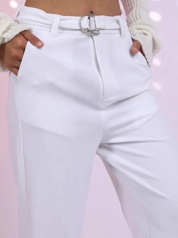 Tokyo Talkies Women White Solid Flared Casual Trouser