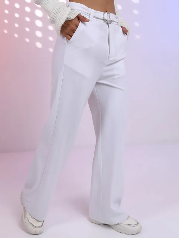 Tokyo Talkies Women White Solid Flared Casual Trouser