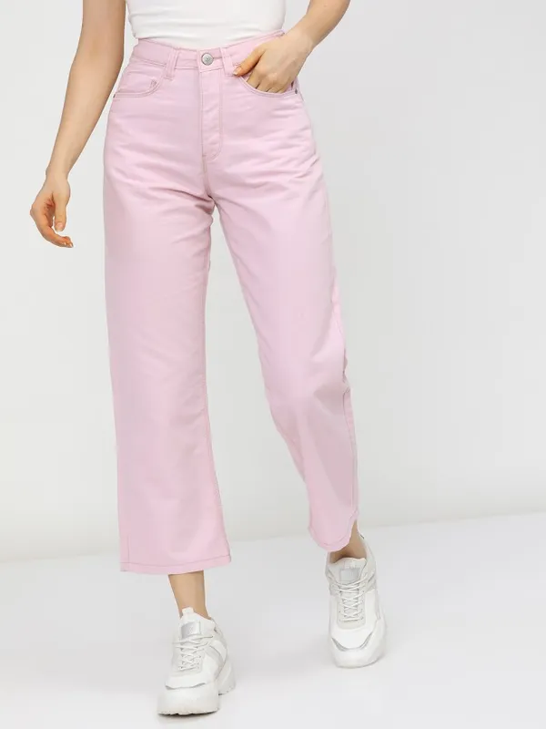 Tokyo Talkies Women Pink Wide Leg Stretchable Jeans