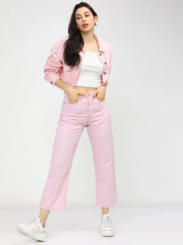 Tokyo Talkies Women Pink Wide Leg Stretchable Jeans