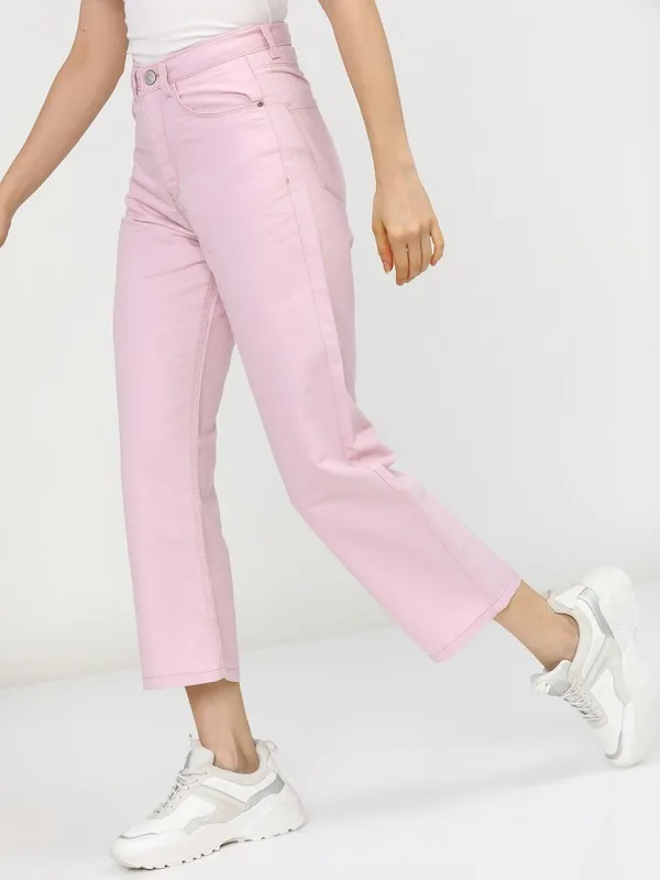 Tokyo Talkies Women Pink Wide Leg Stretchable Jeans
