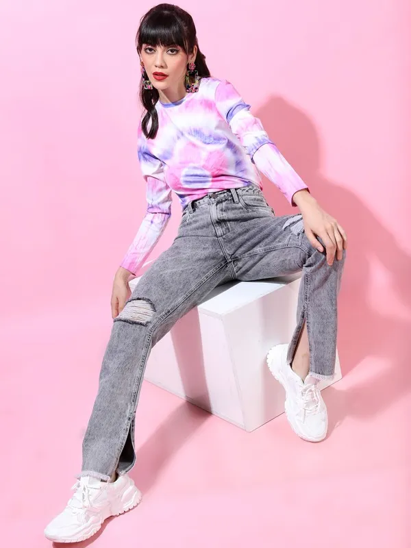 Tokyo Talkies Women Grey Straight Fit Highly Distressed Jeans