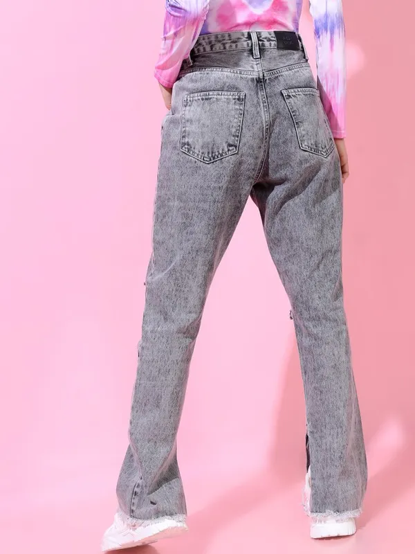 Tokyo Talkies Women Grey Straight Fit Highly Distressed Jeans