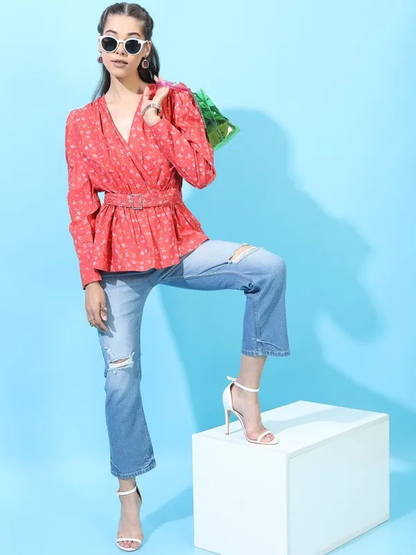 Tokyo Talkies Women Blue Flared Highly Distressed Jeans