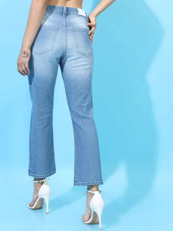 Tokyo Talkies Women Blue Flared Highly Distressed Jeans