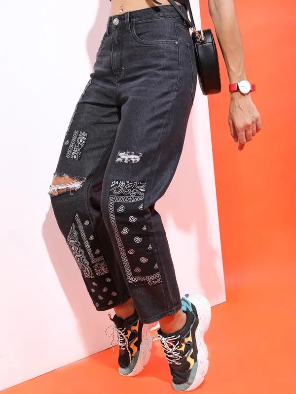 Tokyo Talkies Women Black Wide Leg Stretchable Jeans