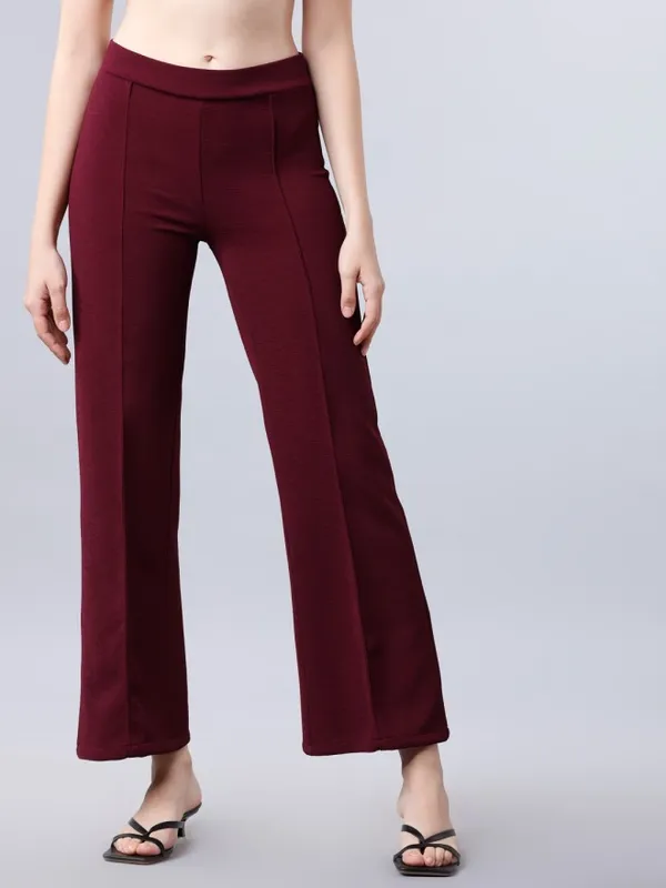 Tokyo Talkies Women Maroon Solid Regular Fit Casual Trouser