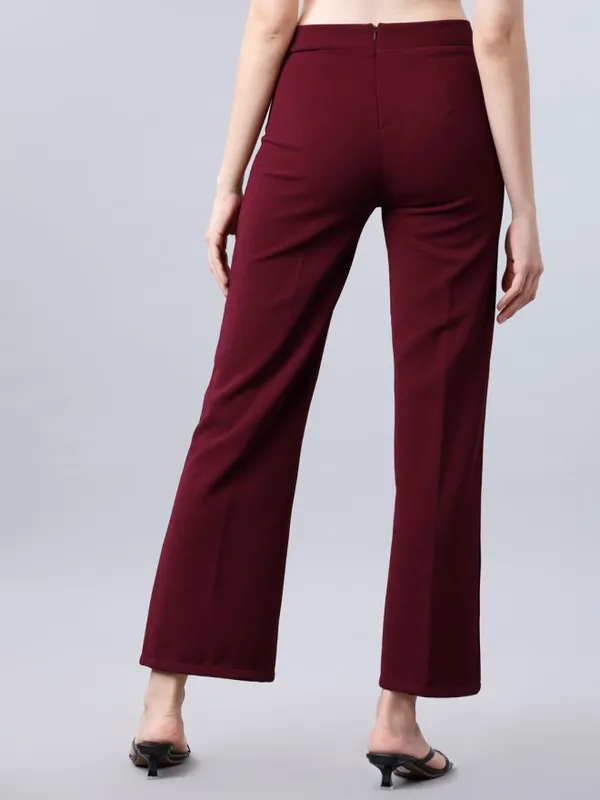 Tokyo Talkies Women Maroon Solid Regular Fit Casual Trouser