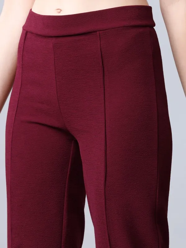 Tokyo Talkies Women Maroon Solid Regular Fit Casual Trouser