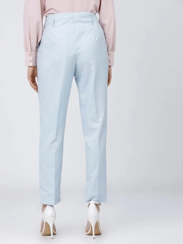 Tokyo Talkies Women Blue Solid Tapered Fit Casual Trouser