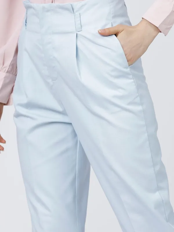 Tokyo Talkies Women Blue Solid Tapered Fit Casual Trouser