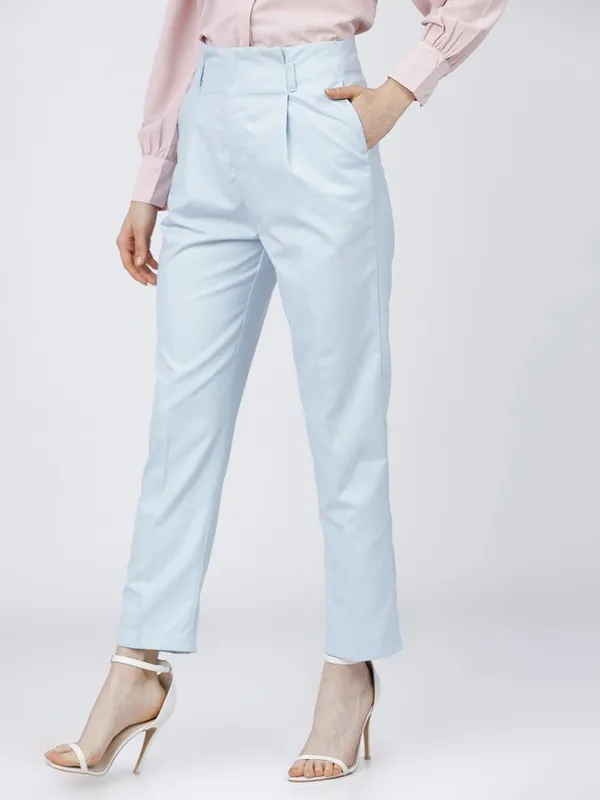 Tokyo Talkies Women Blue Solid Tapered Fit Formal Trousers