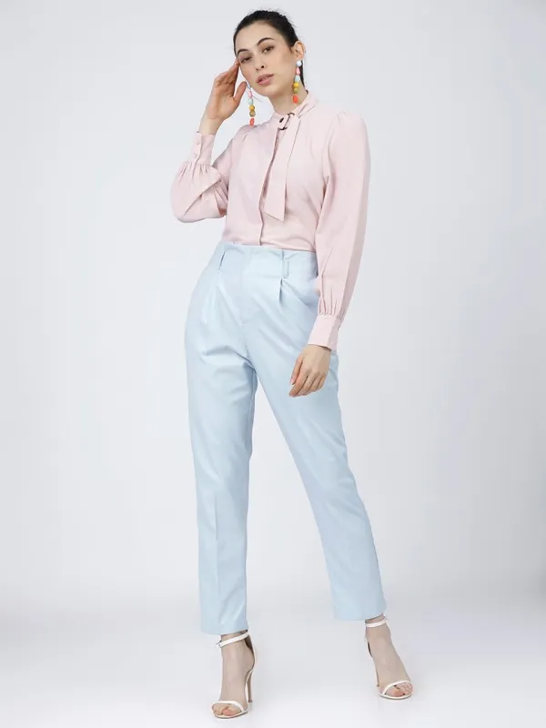 Tokyo Talkies Women Blue Solid Tapered Fit Formal Trousers