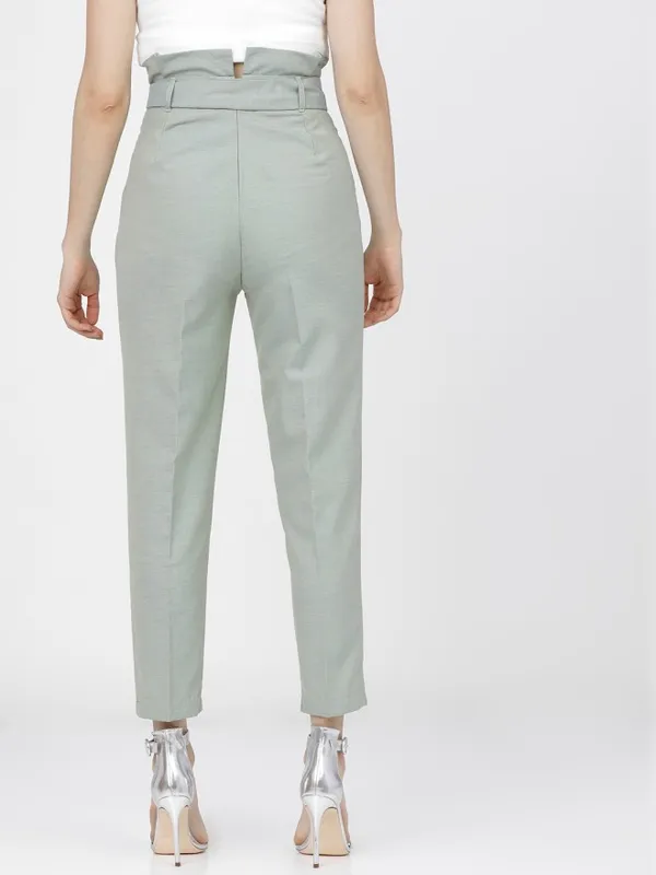 Tokyo Talkies Women Green Solid Tapered Fit Casual Trouser