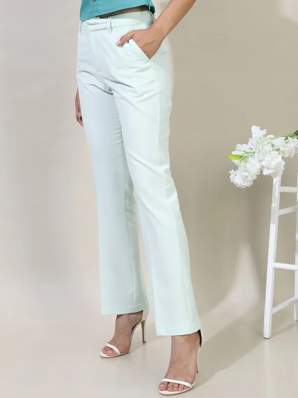 Tokyo Talkies Women Green Solid Straight Fit Casual Trouser