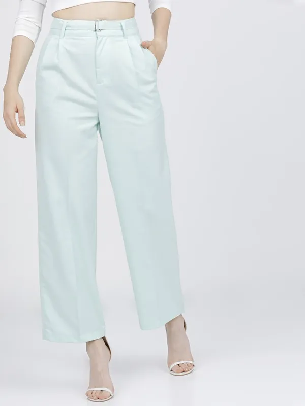 Tokyo Talkies Women Green Solid Flared Parallel Trousers