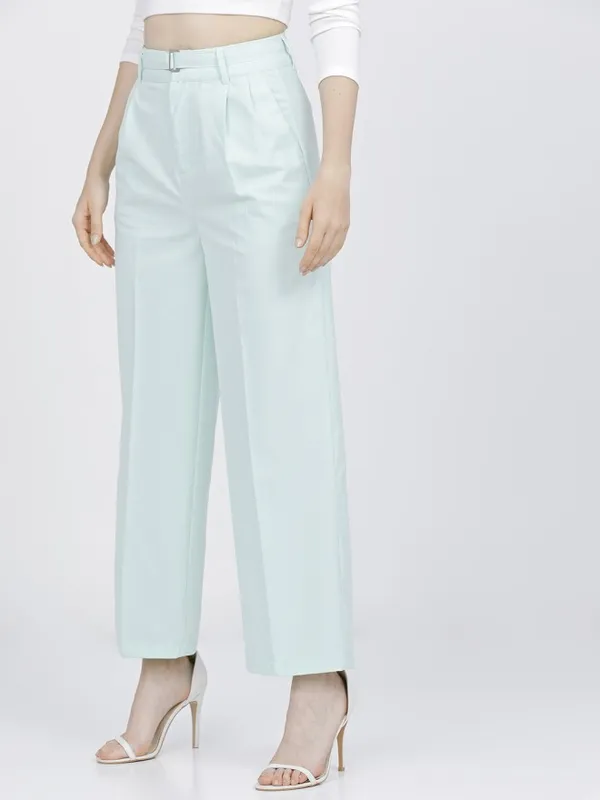 Tokyo Talkies Women Green Solid Flared Parallel Trousers