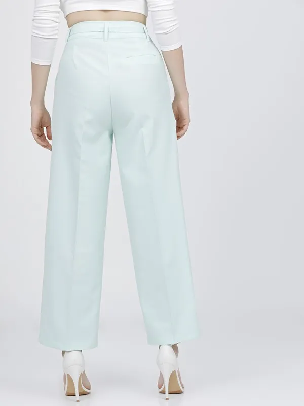 Tokyo Talkies Women Green Solid Flared Parallel Trousers