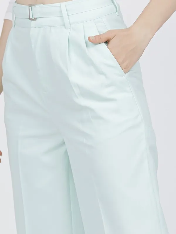 Tokyo Talkies Women Green Solid Flared Parallel Trousers