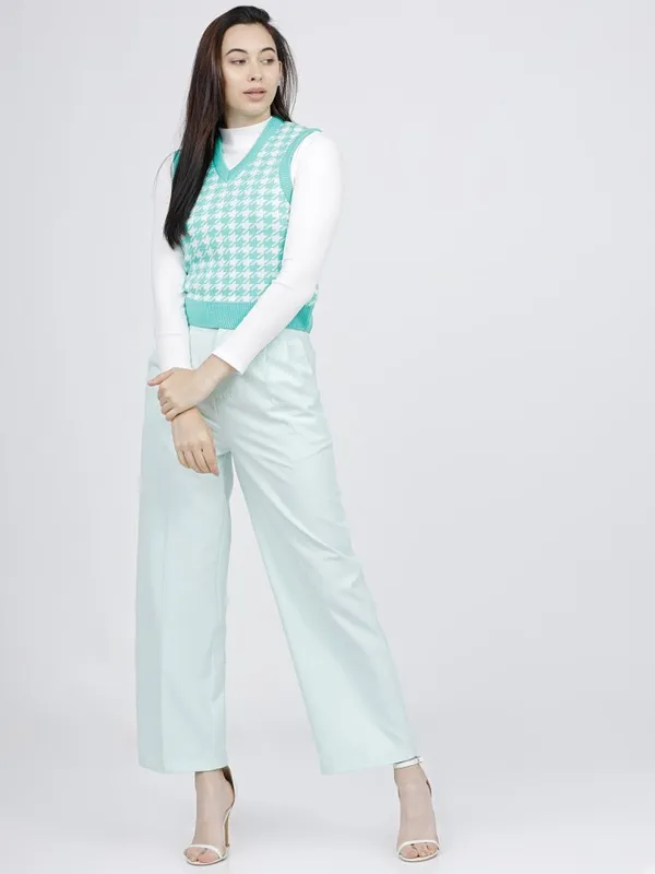 Tokyo Talkies Women Green Solid Flared Parallel Trousers